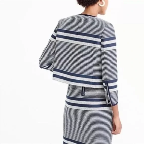 J. Crew Women's Long Sleeve Striped Full Zip up Tweed Jacket Blue/White Size 10 - Picture 2 of 7